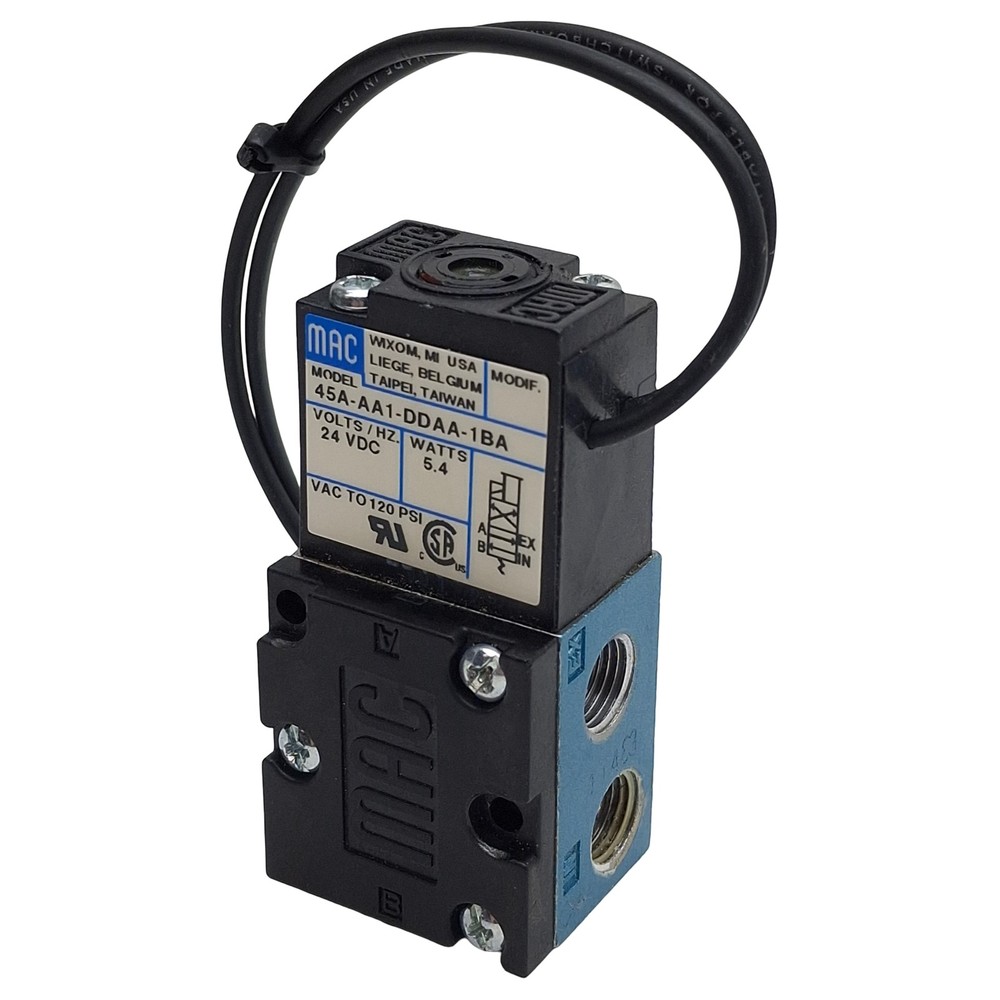 Mac 45A-AA1-DDAA-1BA Solenoid Valve, 4/2-Way, 1/8in NPT, vac-120psi, 24VDC Coil