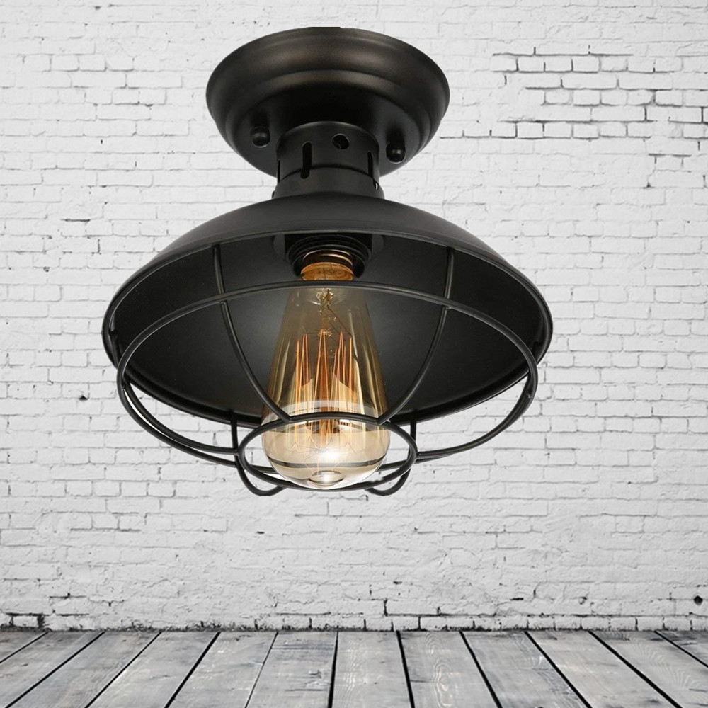 Retro Mini Metal Semi Flush Mount Ceiling Pendant Light E26 110V Rustic Vintage
