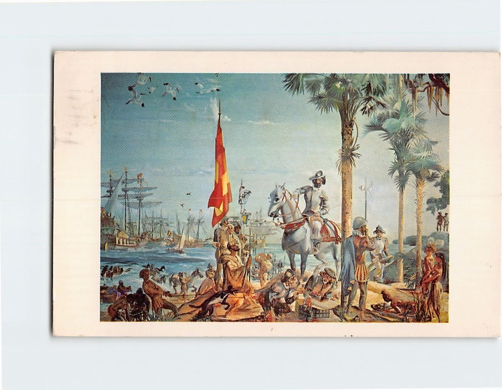 Postcard Hernando de Soto Discovery of Bradenton Florida Mural