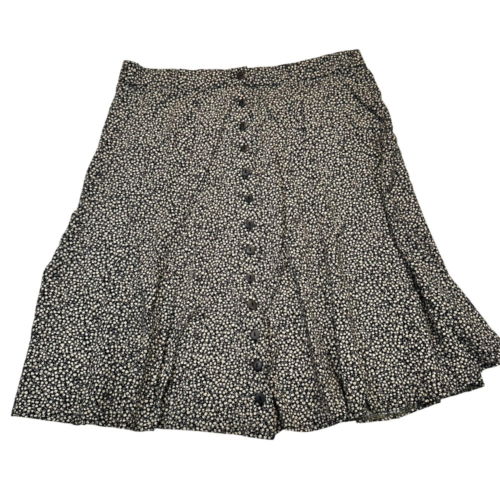 Express Skirt Womens XL Black Ditsy Floral Button Front 90s Vintage Cottagecore