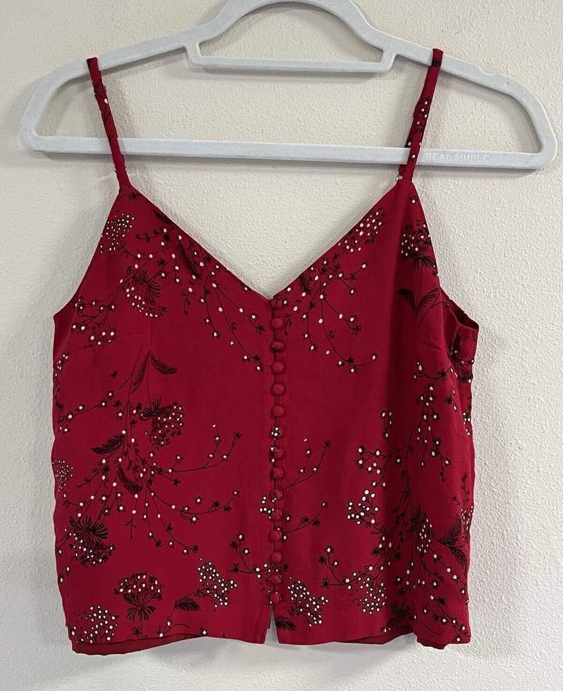 Madewell Womens Red Floral Print Strappy Lined Cropped Button Tank Top