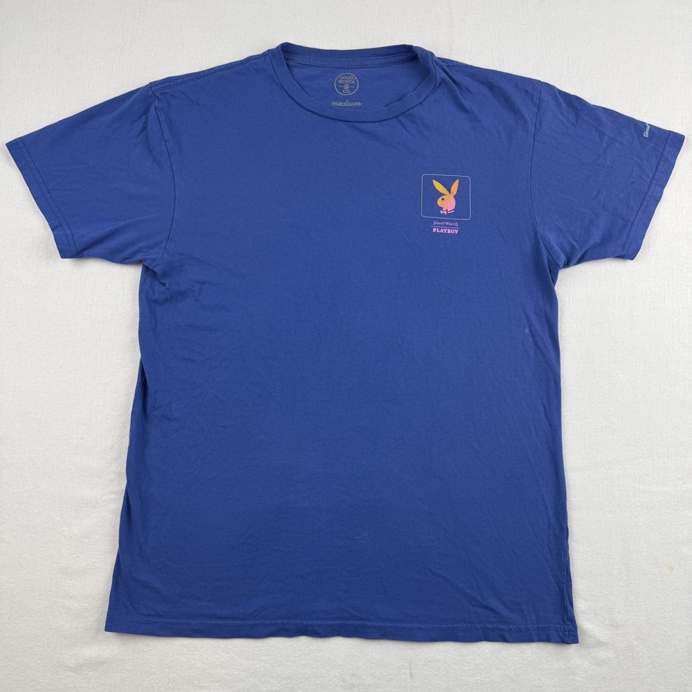 Good Worth x Playboy Blue Graphic T-Shirt Bunny Logo Men’s Medium Cotton