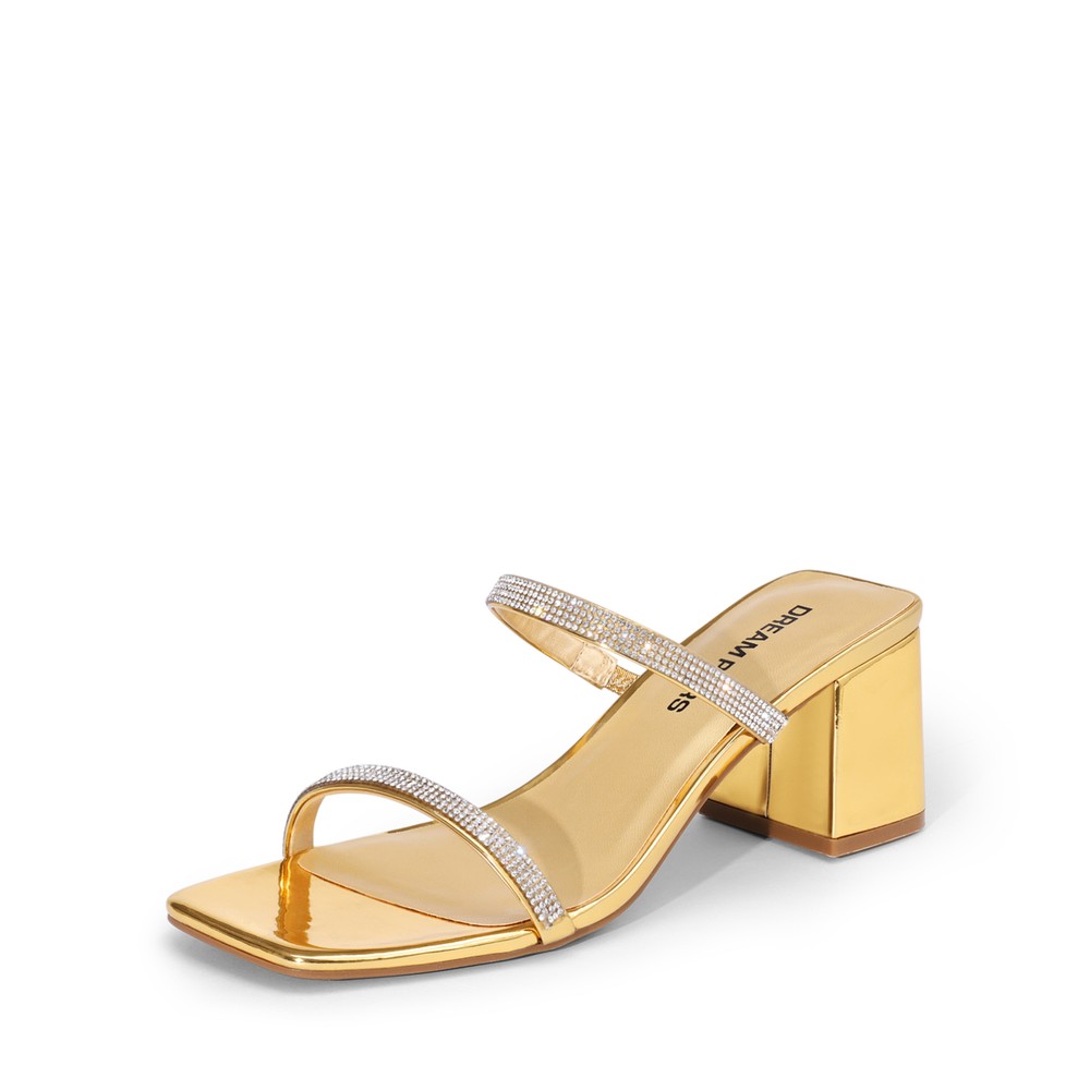 Women Slip On Square Open Toe Heel Sandals Low Chunky Block Heel Slide Sandals