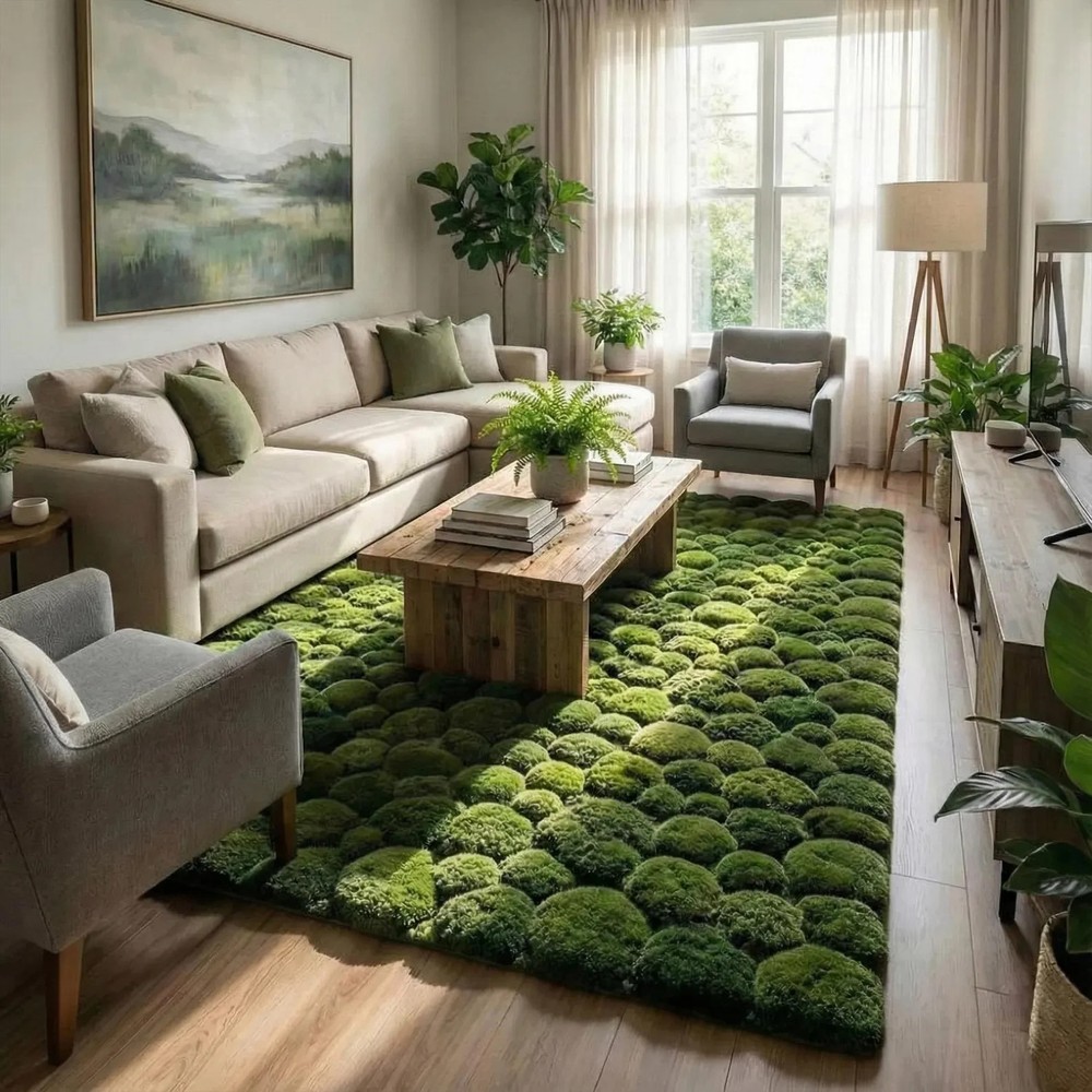 Moss Ball Green Forest Wool Rug, Hand Tufted Abstract Area Rugs for Living Room-image