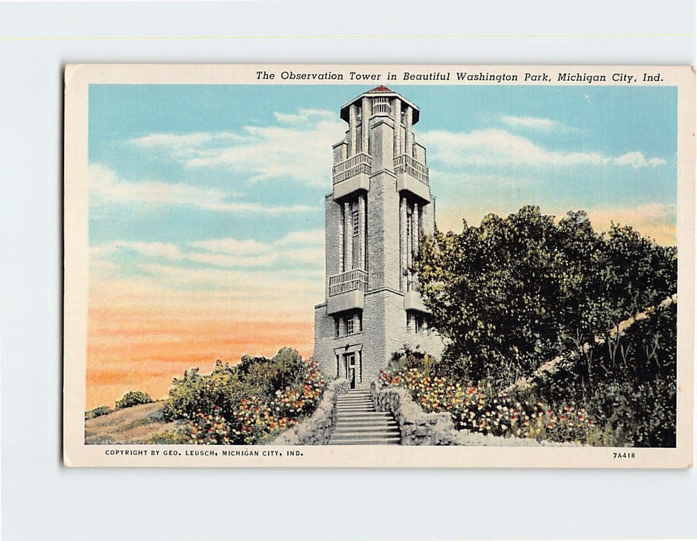 Postcard The Observation Tower in Washington Park, Michigan City, Indiana