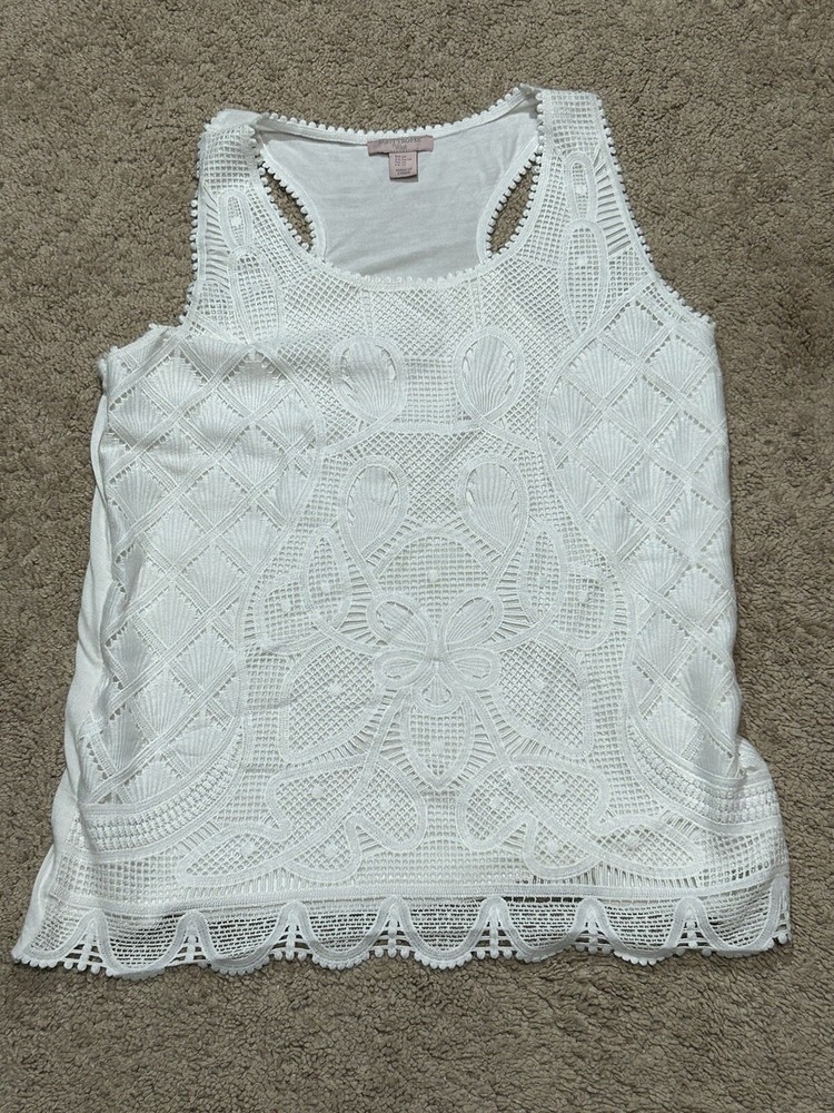 Saint Tropex Womens Shirt Size Medium White Crochet Overlay Classic Dressy