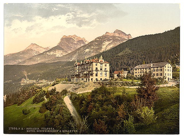 Vulpera Grisons Switzerland 1890s Hotel Schweizerhof Bellevue Lower Engadine