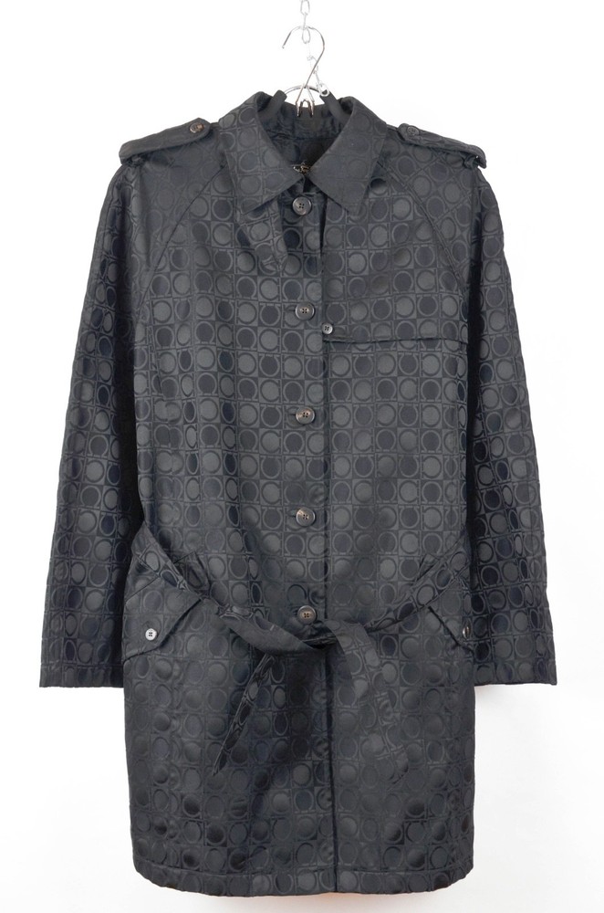 Salvatore Ferragamo Black Gancini Jacquard Trench Coat – Made in Italy - Size 12