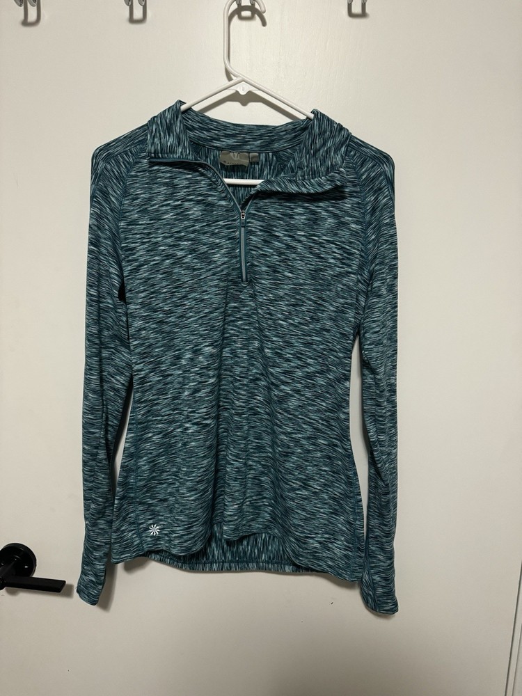 Athleta Mendoza Space Dye Pullover Run Half Zip  Teal sz M