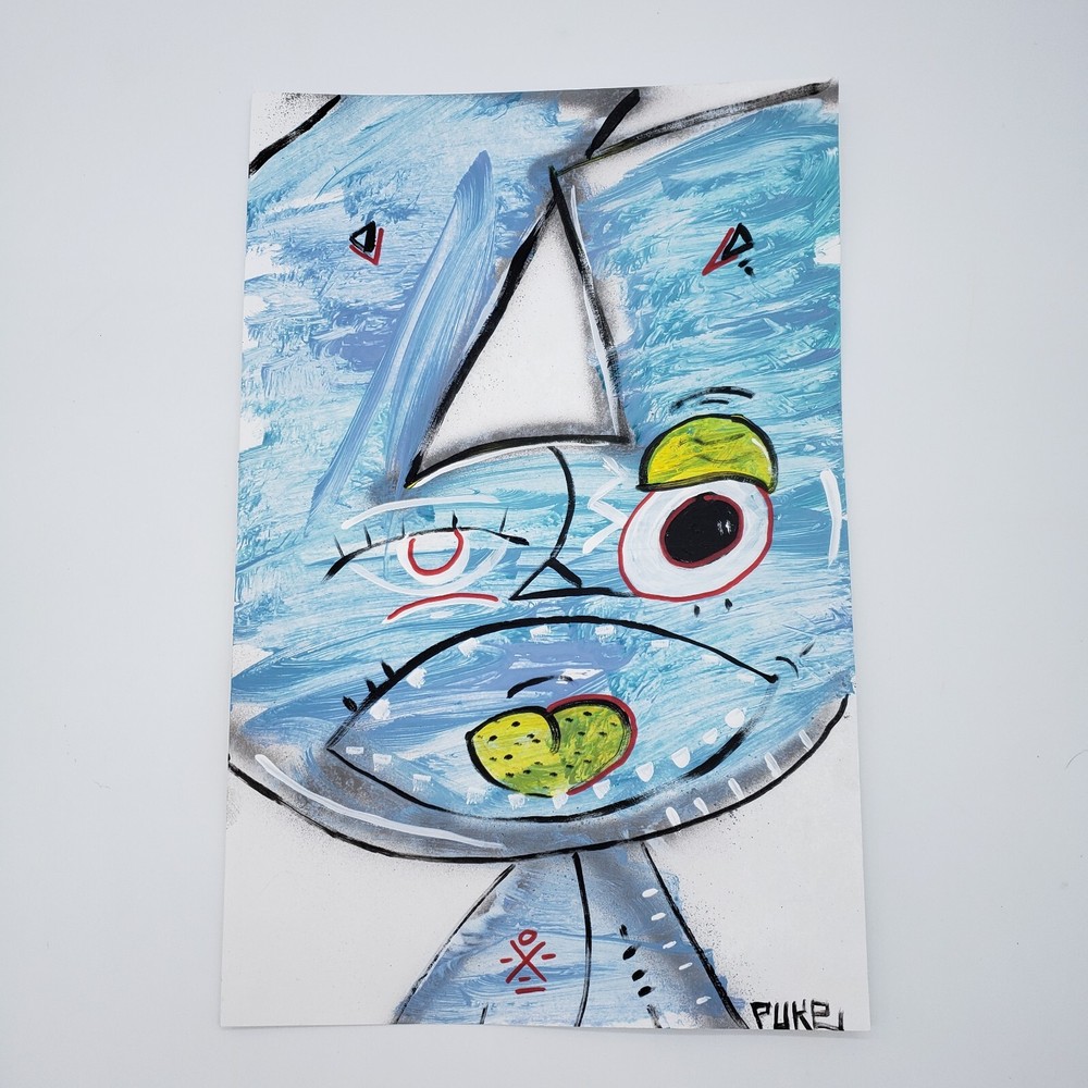 Abstract Rusty Cat Original Painting On Paper By NYC Graffiti Artist PUKE-image