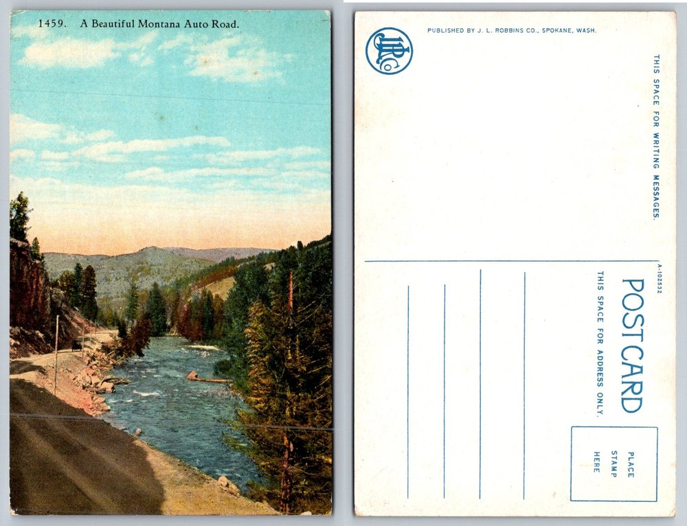 Vintage Montana Auto Road Postcard J. L. Robbins Co. Spokane Scenic River View