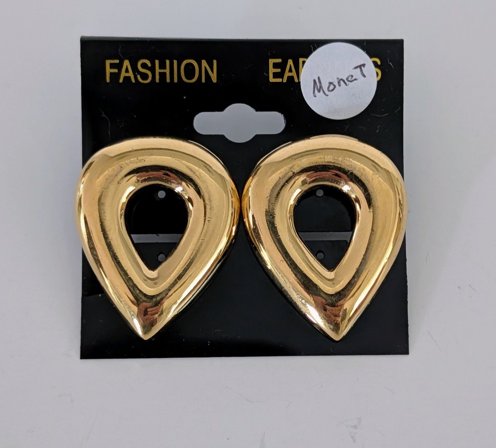 Monet Signed Vintage Gold Tone Pierced Earrings Triangle Shape