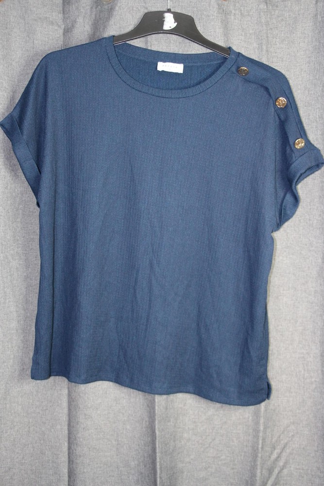 Papaya Navy Blue Ribbed Button Shoulder Top Size 14