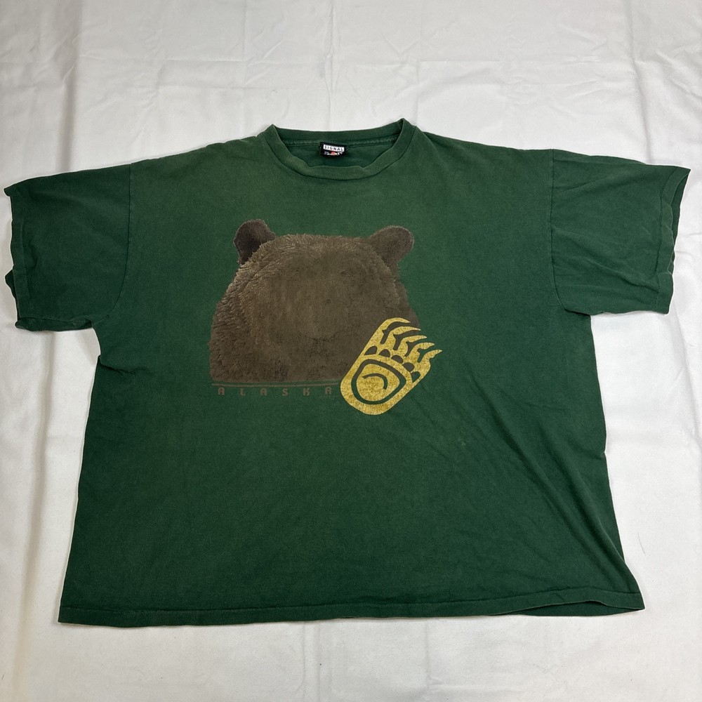Signal Sports Men's XXL Green Alaska Bear Vintage Graphic T-Shirt