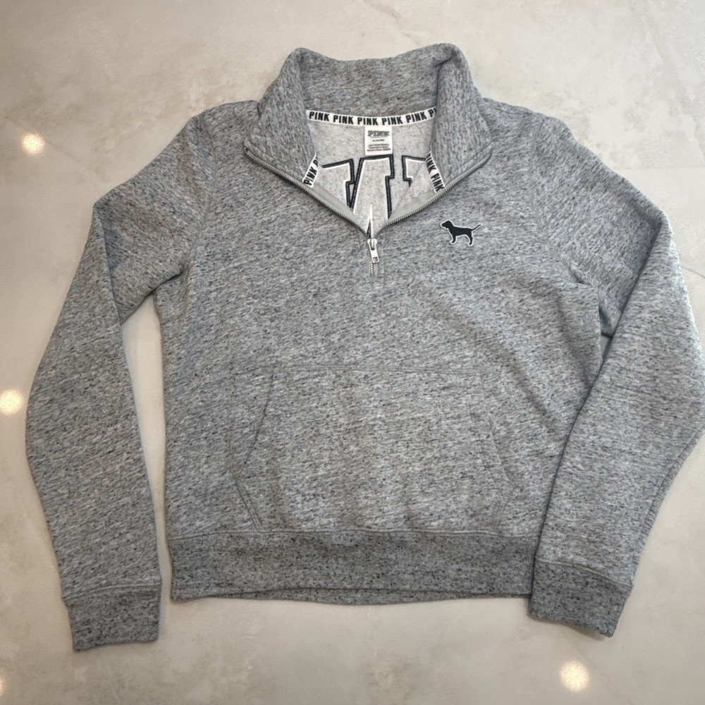 PINK Women’s Quarter Zip Pullover Sweatshirt Gray Size M