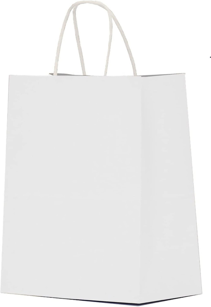 White Paper Gift Bags with Handles Bulk 25 pcs 8x4.5x10 Medium White Paper Bags