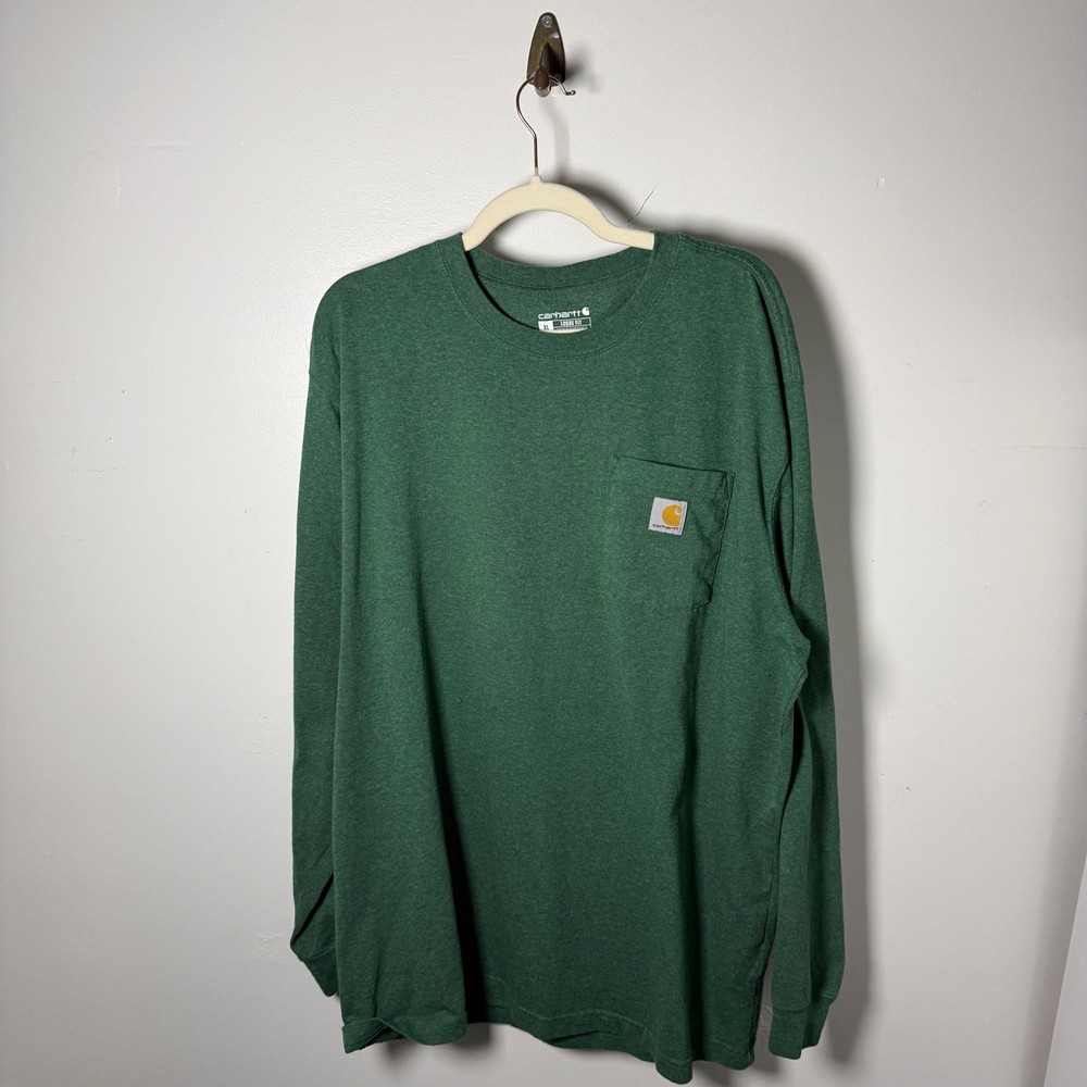 Carhartt Long Sleeve Pocket T-Shirt Mens XL Green Loose Fit Baggy Big and Tall