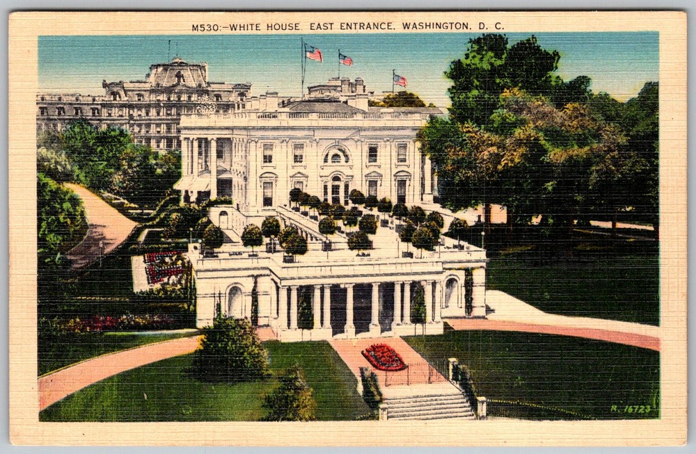 Vtg Linen Postcard White House East Entrance Washington, D.C 1930s