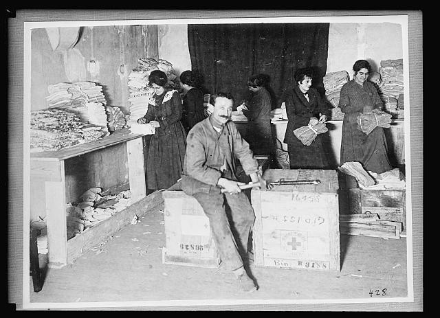 Photo:Paris France 1917-1920 American Red Cross warehouse repacking boxes