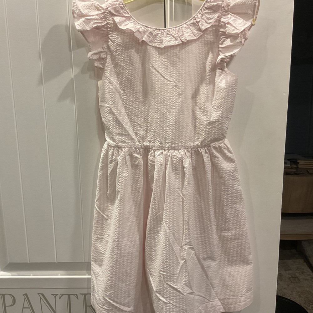 Girls Preppy Crewcuts Pink and White Seersucker Dress, Size 10