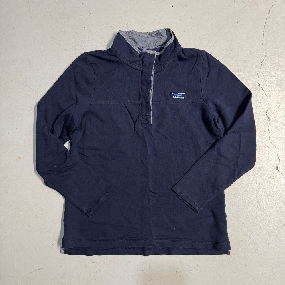 L.L.Bean Size Medium Rugby Shirt Womens Navy Cotton Long Sleeve Top 501541