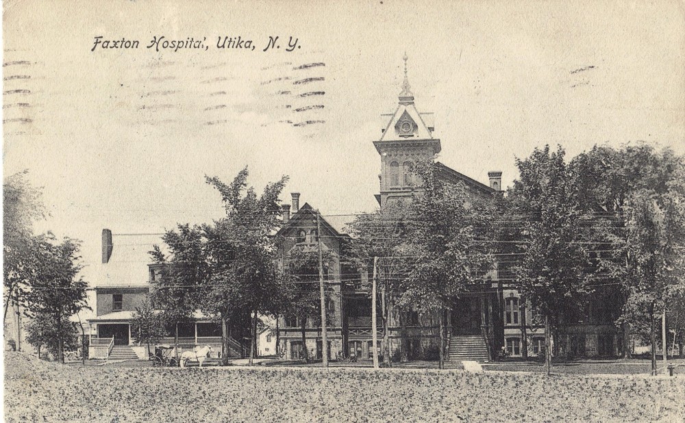 Utica NY Faxton Hospital 1907  UDB B/W Postcard Horse and Buggy *