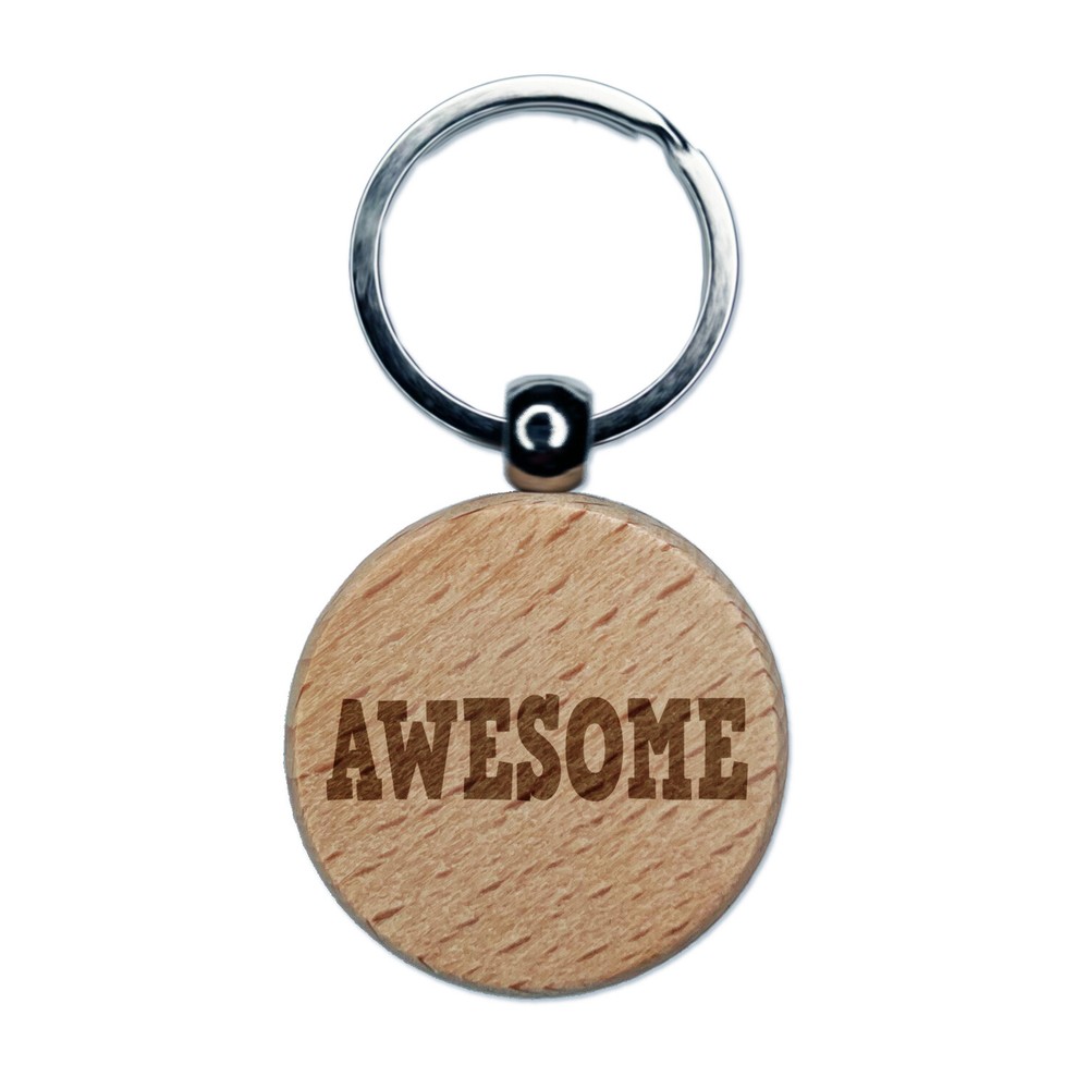 Awesome Fun Text Teacher Engraved Wood Round Keychain Tag Charm