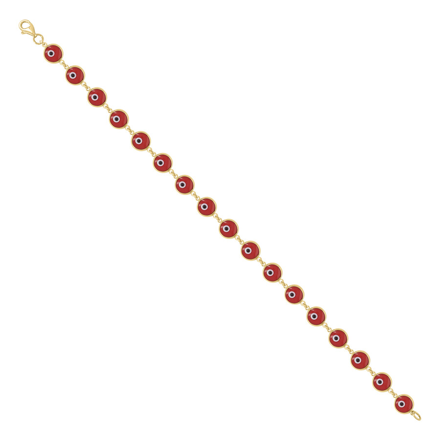 10k Yellow Gold Enamel Evil Eye Lucky Bracelet 7 Inches Gift for Mom  