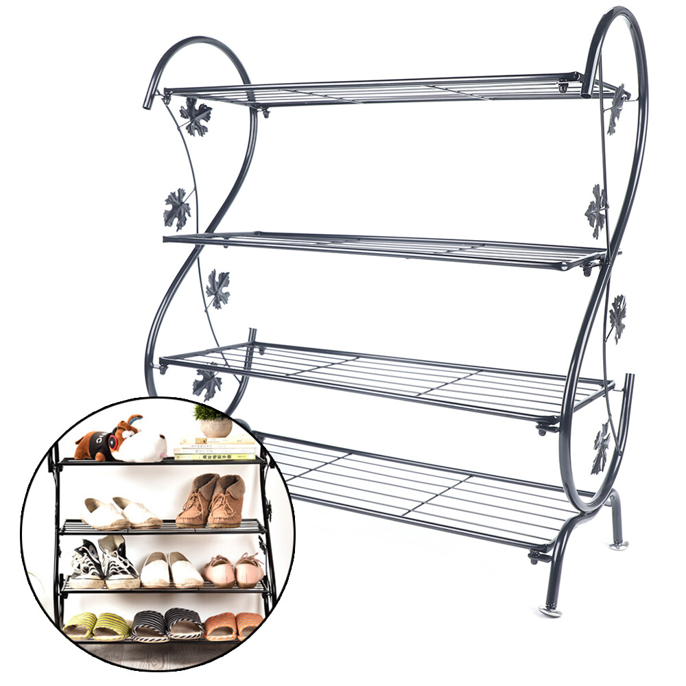 4-Tier Metal Shoe Rack Rustic Storage Shelf for Indoor Outdoor Use