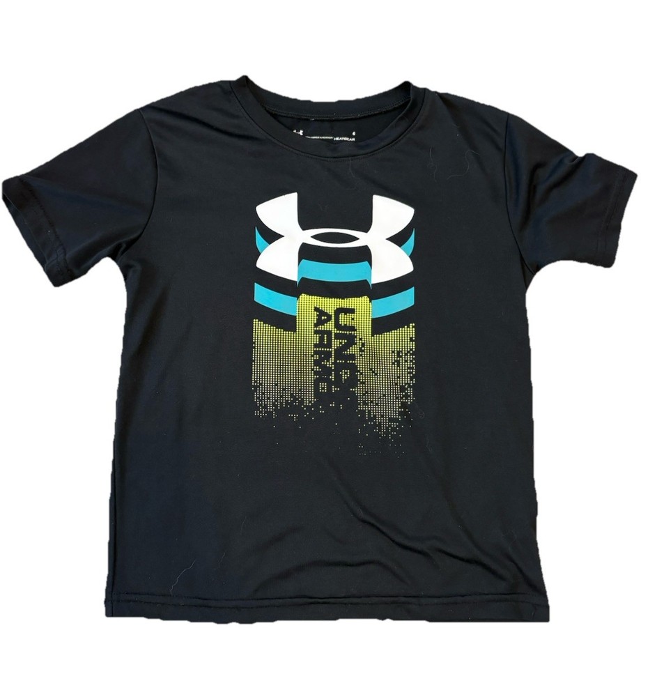 Boys Size 6 Under Armor Heatgear Performance Athletic Logo Black T-Shirt
