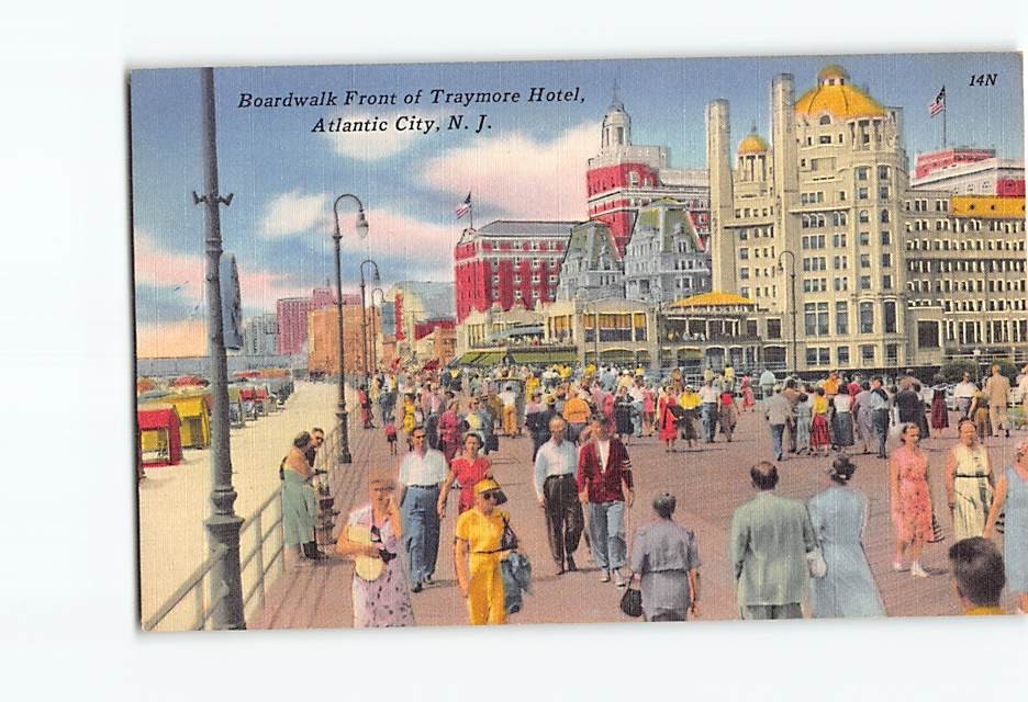 Postcard Boardwalk  Front of Traymore Hotel Atlantic City New Jersey USA