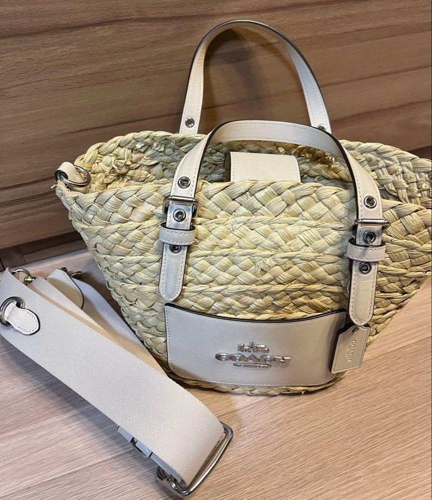 COACH Basket Bag Straw. Leather. 2way