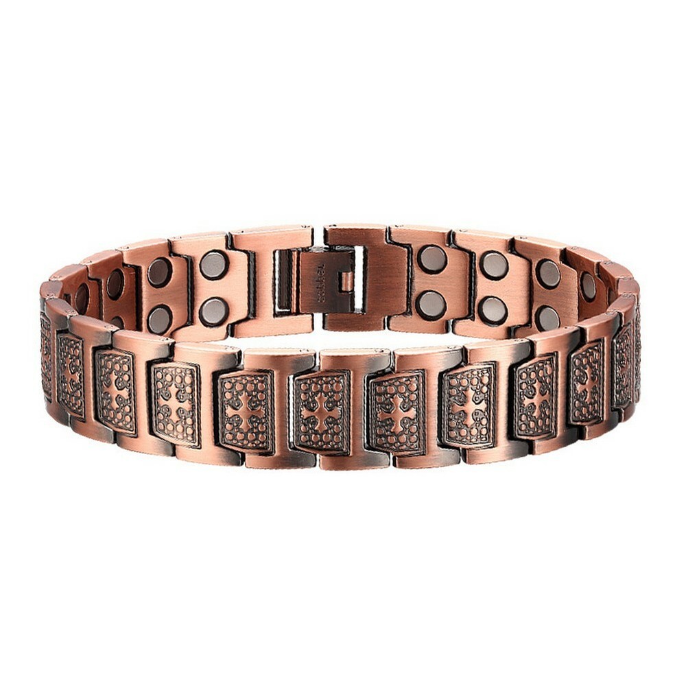 Copper Medical Magnets Cross Crucifix Therapy Health Men's Energy Chain Bracelet