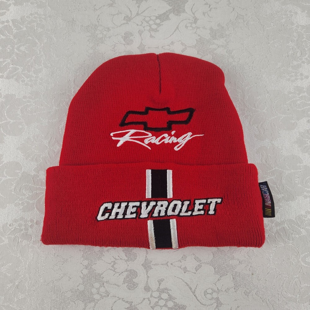 Vintage Red Chevrolet Racing Beanie Hat Youth Size Nascar Spell Out