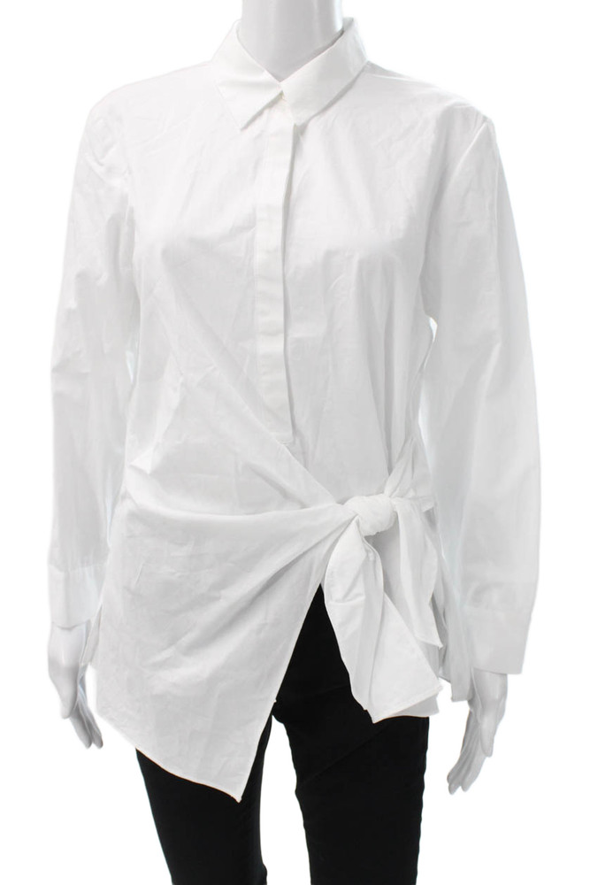Zara Women White Cotton Collared Long Sleeve Tunic Button-Up Size SFree Shipping in US $100+ Orders | $6.95 Orders Below