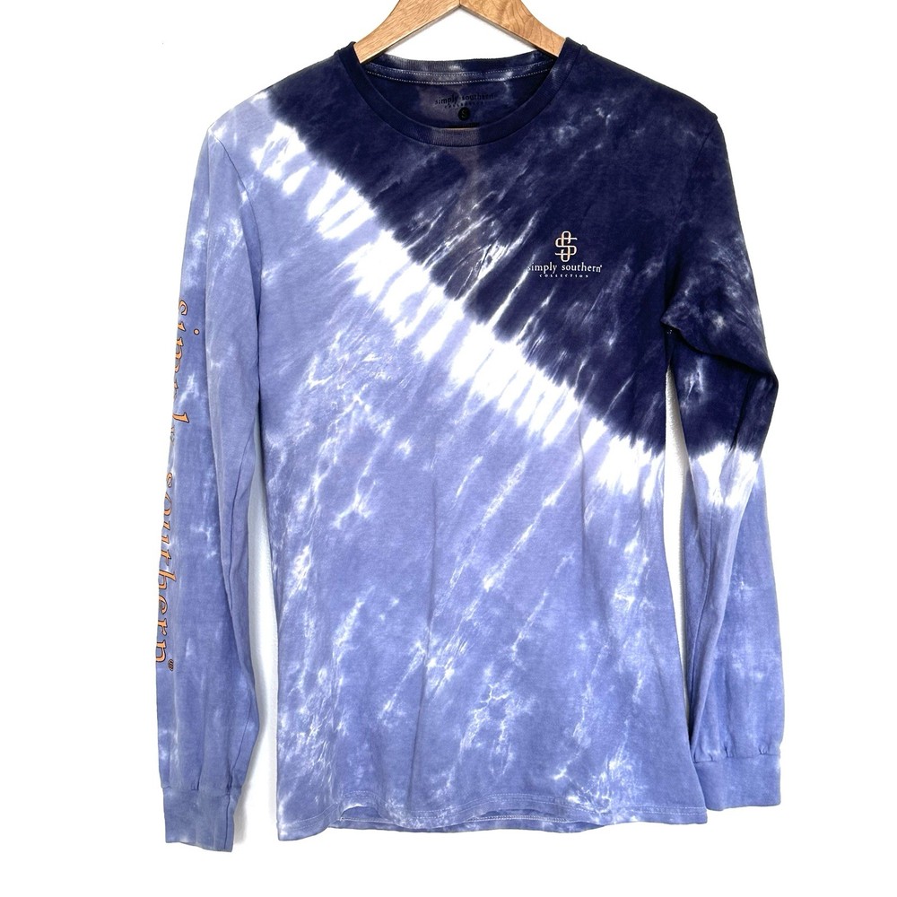 Simply Southern Collection Shirt Women’s Small Blue White Tie Dye Long Sleeve