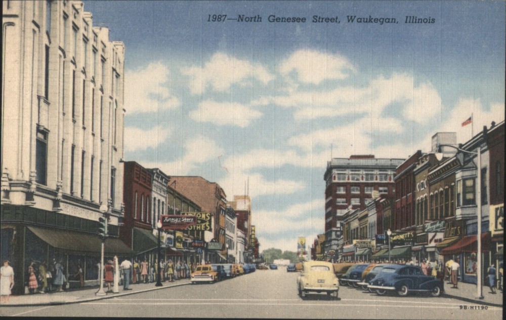 Waukegan, Illinois IL 1987 North Genesee Street Original Vintage Postcard