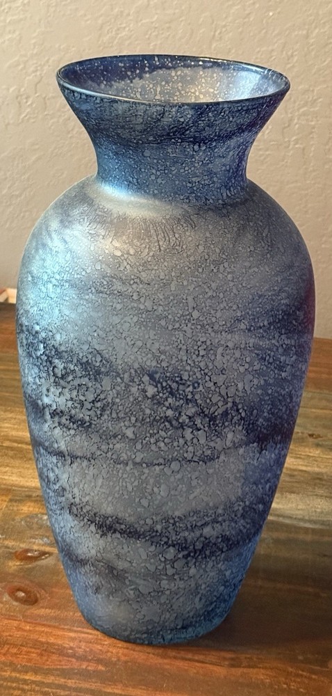 Blue White Art Glass Vase Swirl Pattern Matte Finish Decorative Modern Design