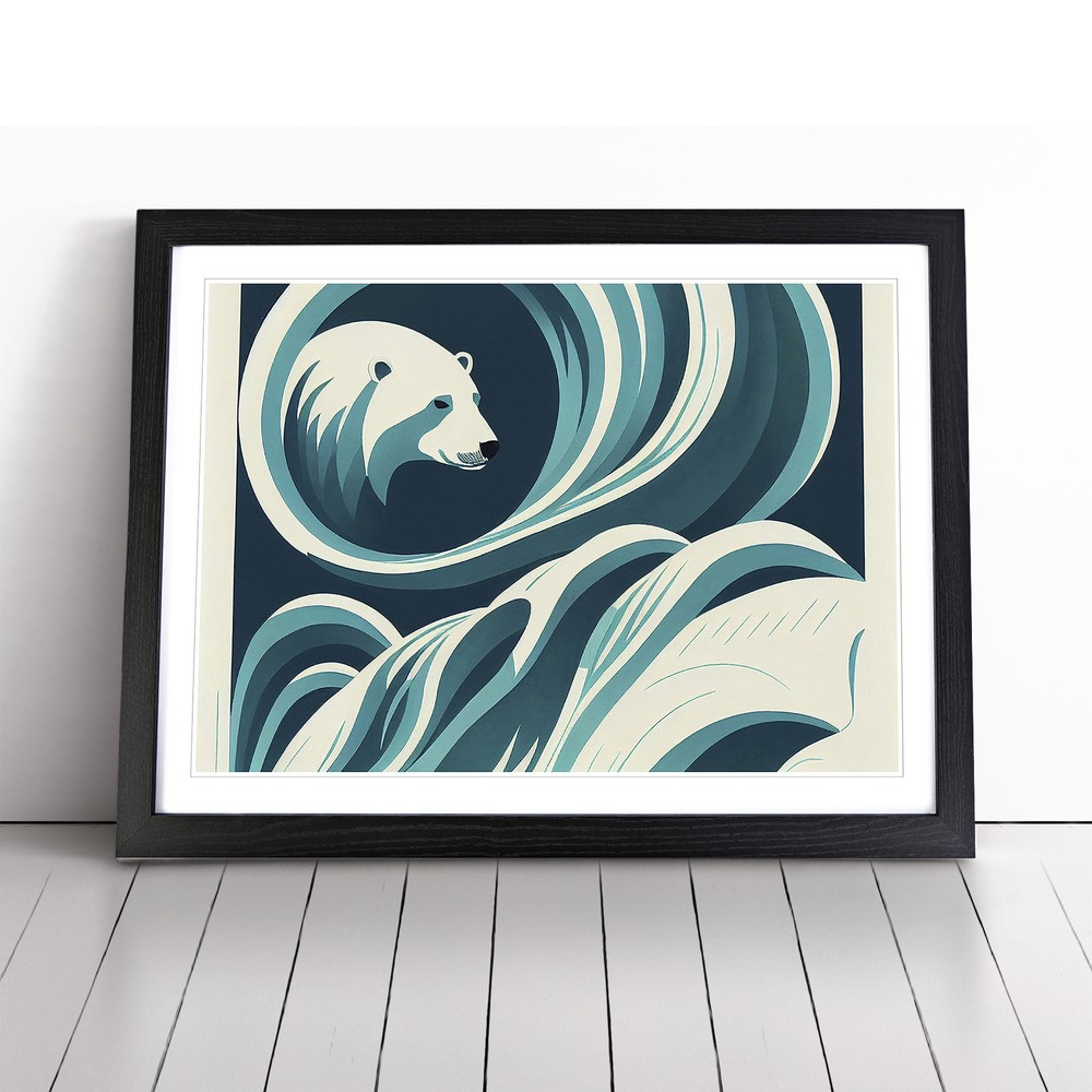 Polar Bear Art Deco Abstract Framed Canvas Wall Art Print Poster Picture