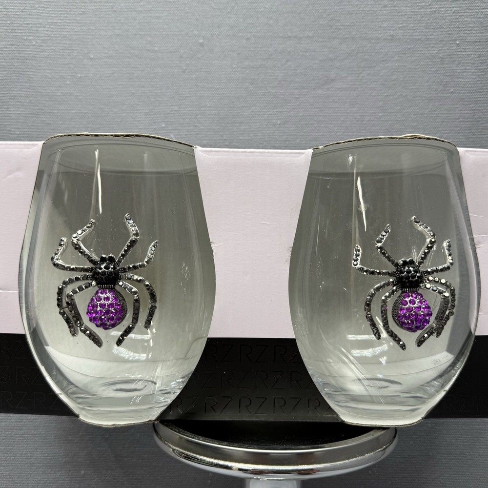 Rachel Zoe Stemless Wine Glass Set of 2 18.26oz Spider Accent Glasses