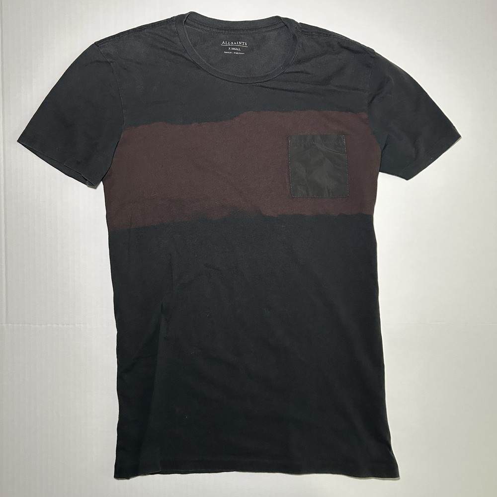 AllSaints XS Black Burgundy Colorblock Pocket T Shirt Crew Neck Portugal
