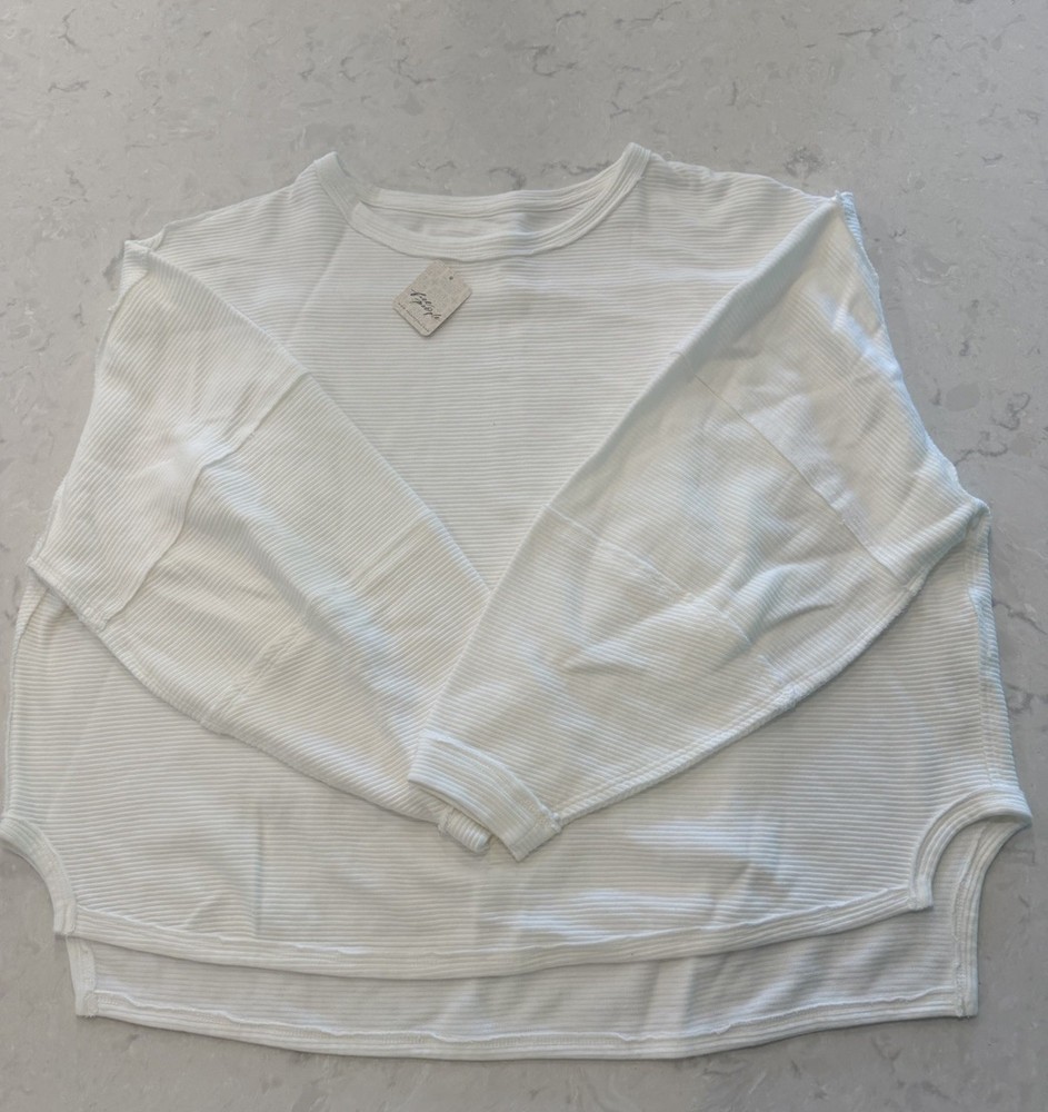 Free People We the Free Ribbed White Long Sleeve Crop Size M
