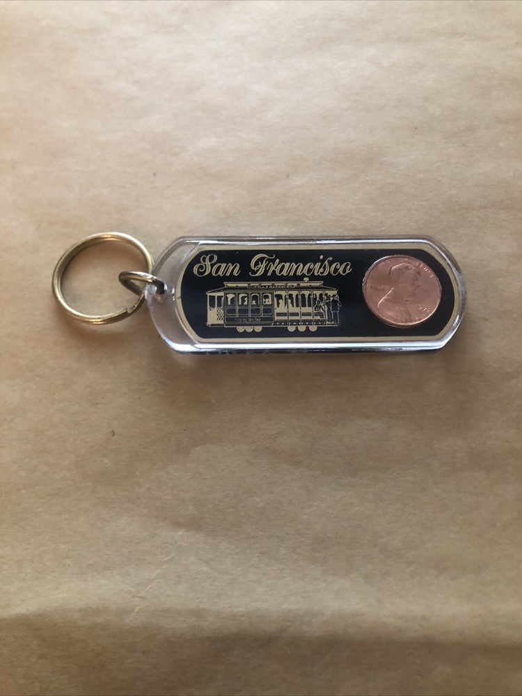 San Francisco Cable Car Lucky Penny Keychain Golden Gate Bridge Souvenir