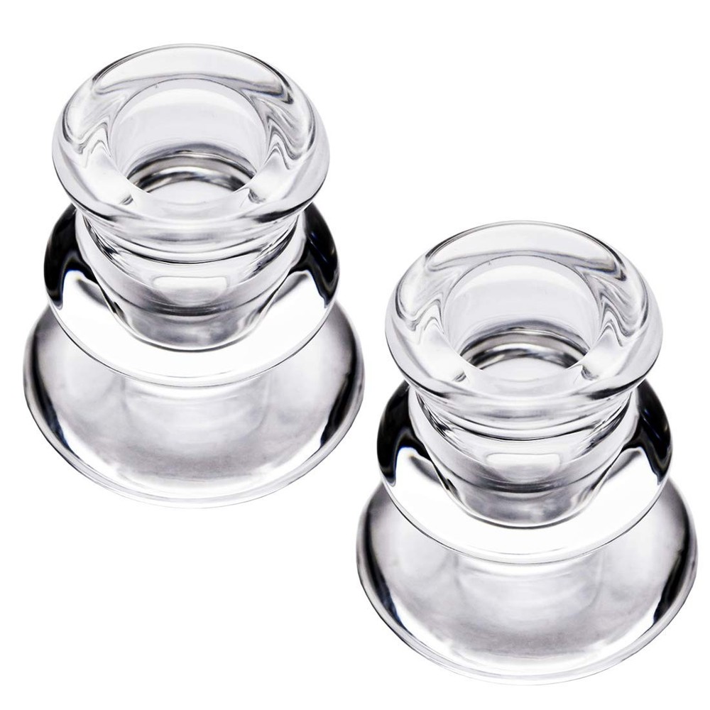 Clear Glass Candlestick Holders, Set of 2 Taper Candle Holders for Wedding, D...
