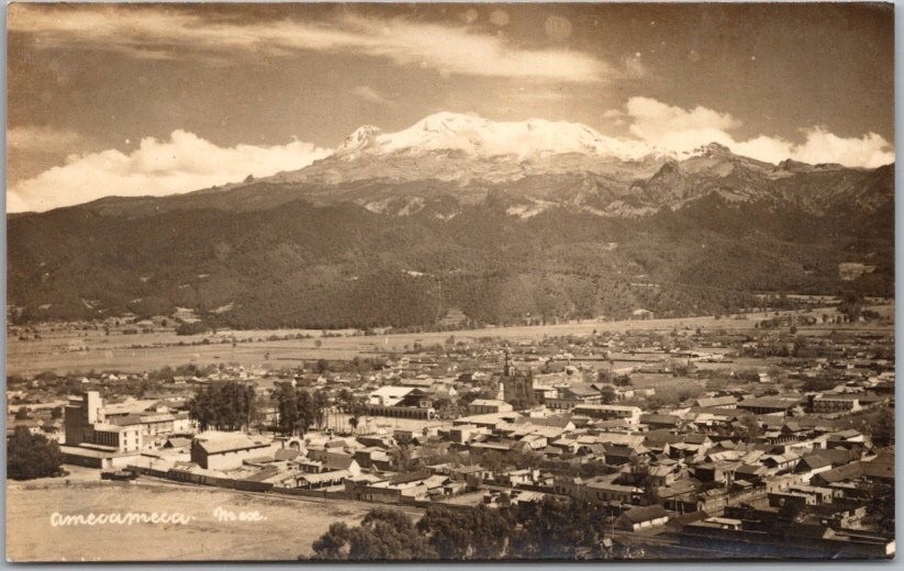 Vintage 1940s AMECAMECA, Mexico RPPC Photo Postcard Bird's-Eye Panorama View