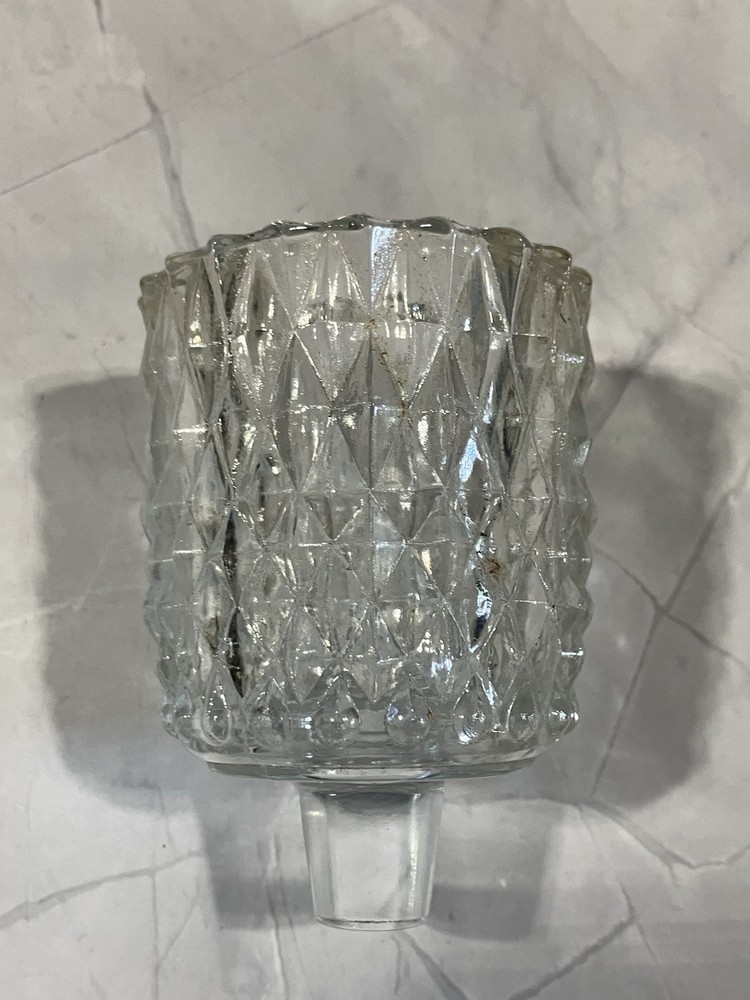 Diamond Cut Florentine Clear Glass Peg Votive Cup Candle Holders 3 1/4” X 2 3/8”