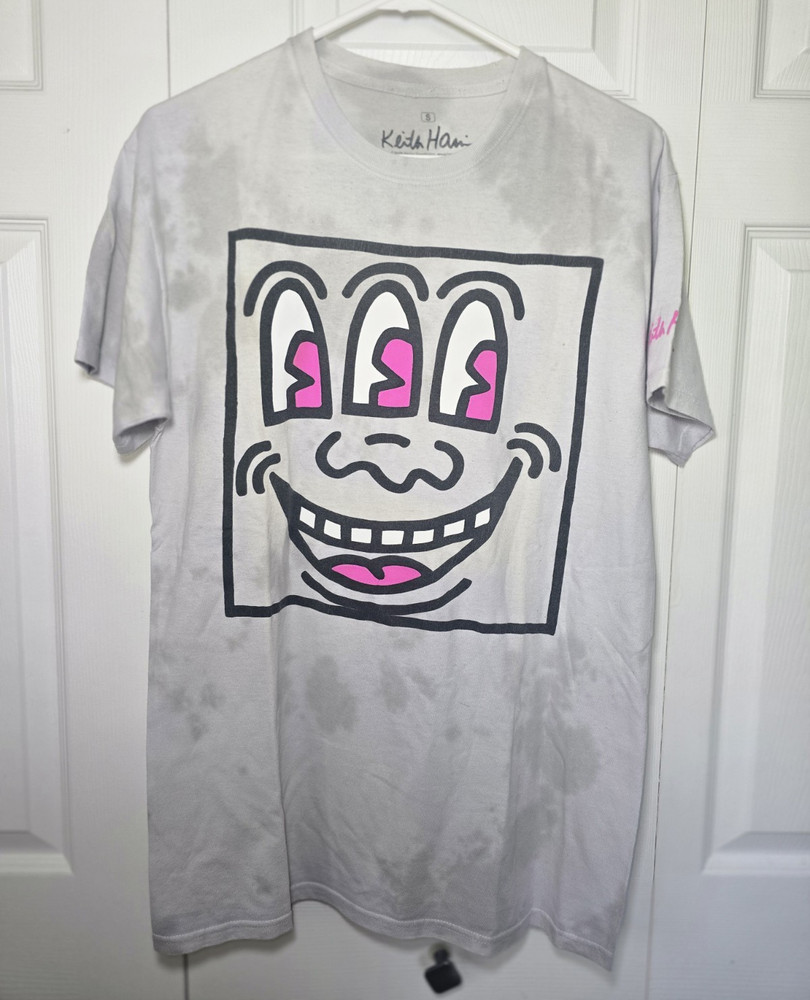 Keith Haring Men's Gray Pink Black Art Graphic Crewneck Short Sleeve T-Shirt S