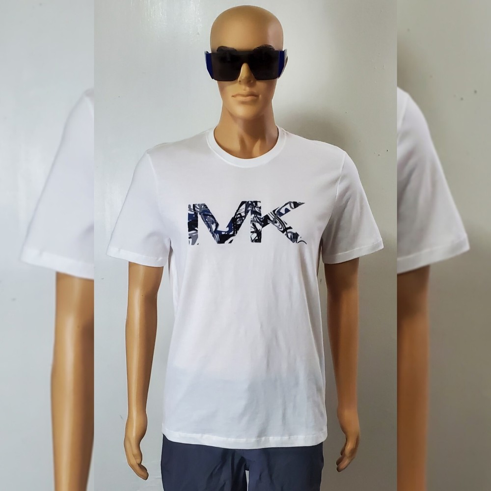 Michael Kors Tshirt Men's Short Sleeve Crew Neck Size S White Mk Camo Logo