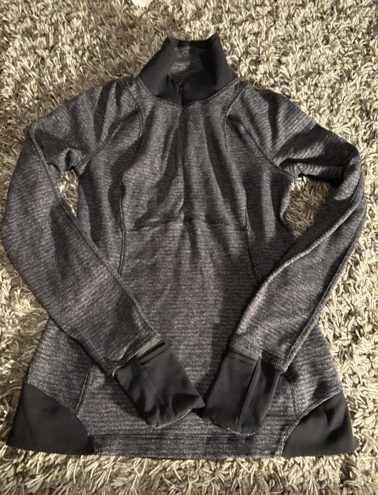 lululemon athletica Heathered Gray/Black Full Zip Stretch Nylon Jacket Sz 6