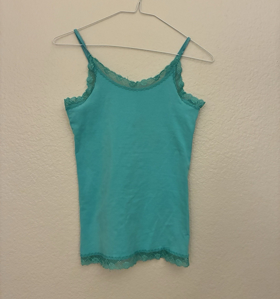 GapKids Teal Solid Lace Trim Camisole Tank Top Stretch Girls Size L Women XS Y2K